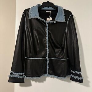 NWT Black Faux Leather w/ Blue Denim Accent Women's Size Large Jacket